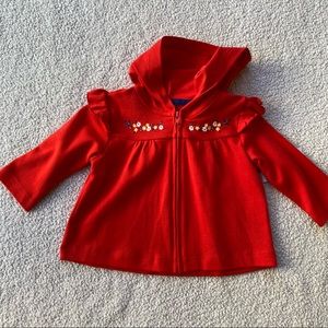 NWT Little Me Red Floral Zip Up Light Jacket with Ruffles, Size 6 Months